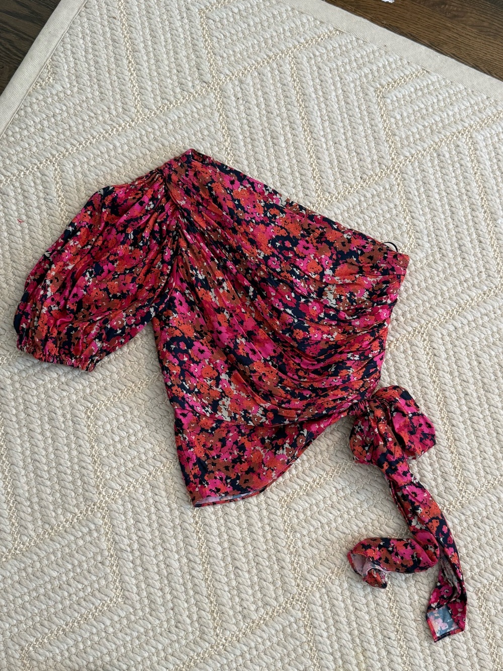 Amanda Uprichard Pink and Orange Floral One Shoulder Top